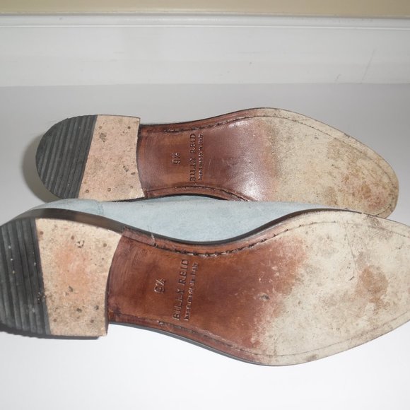 Billy Reid Blue Suede Handmade Lace up Oxford Boots Shoes Booties Block heel 9.5 - Picture 7 of 8